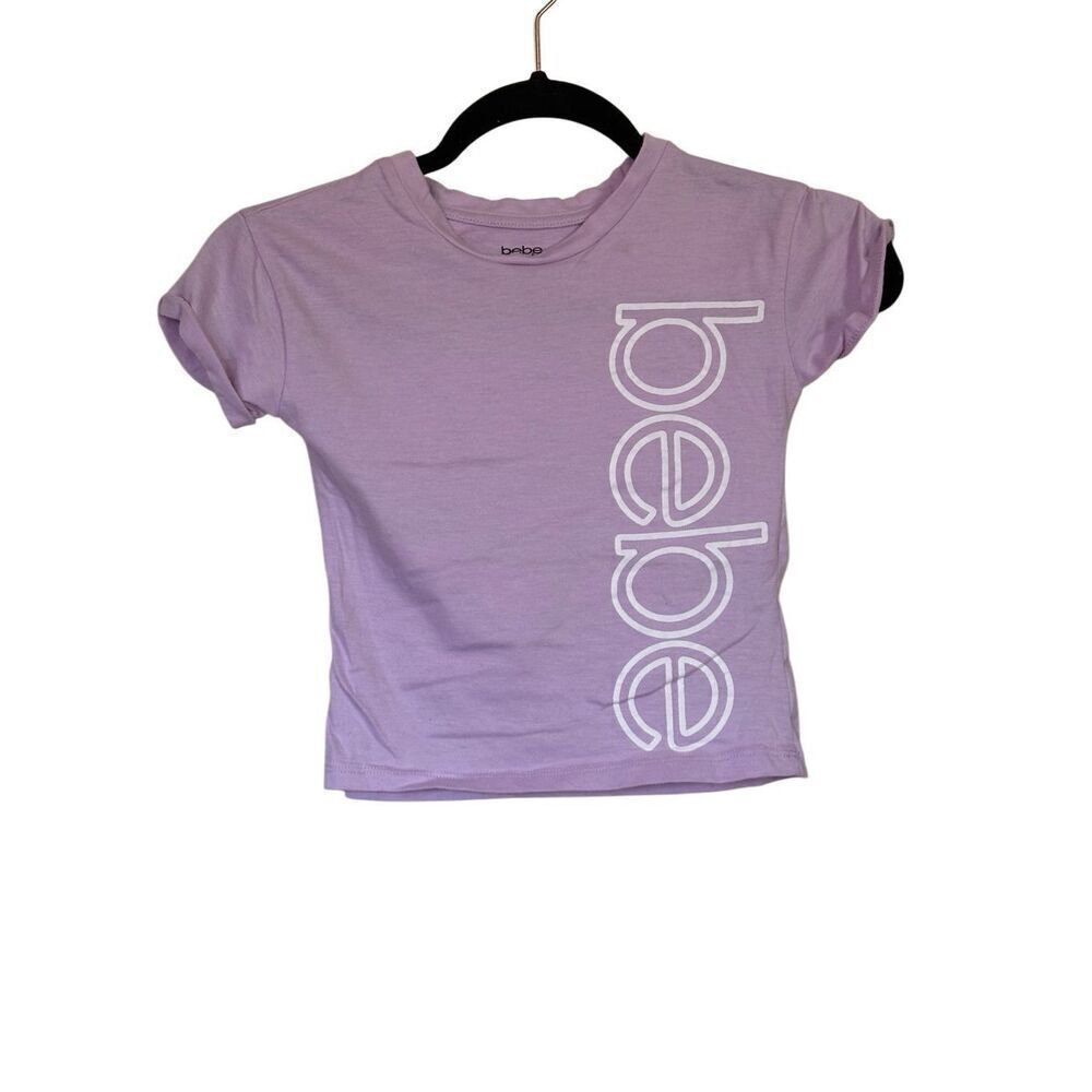 Girls bebe Logo Short Sleeved Graphic Tee Lavender Sz Small 7/8
